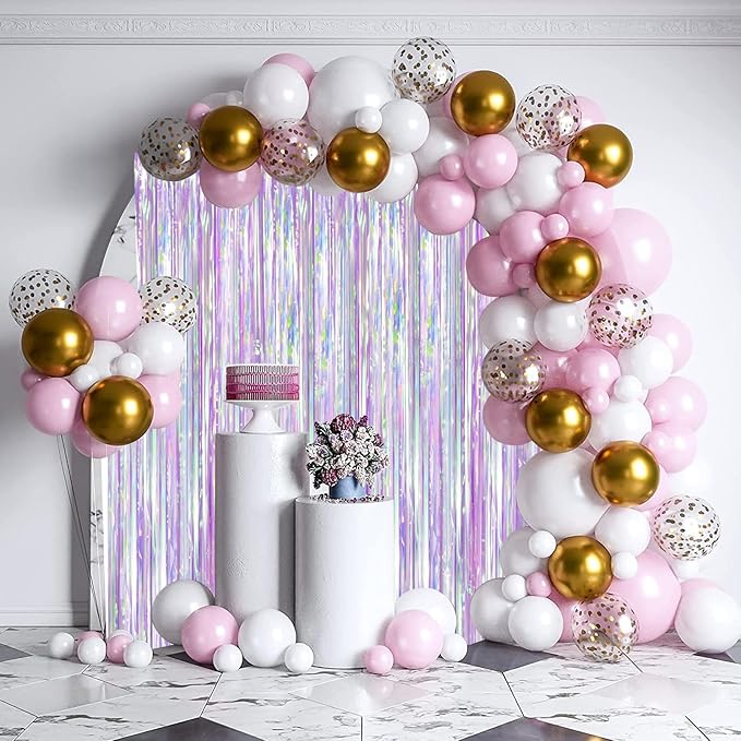Voircoloria Iridescent Party Backdrop 3Packs, Transparent Tinsel Foil