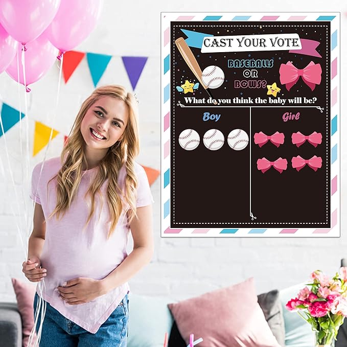 Baseball or Bows Gender Reveal Games for Guests Cast Your Vote