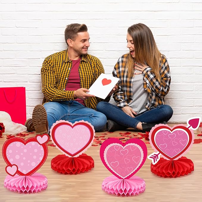 12 Pcs Valentine's Day Honeycomb Centerpieces Valentines Table