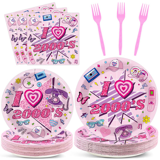 Qyeahkj 100Pcs 2000s Y2K Pink Decorations Party Supplies 90s Plates