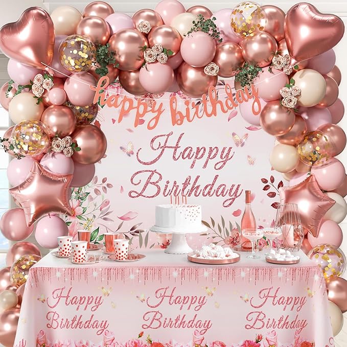 Rose Gold Birthday Decorations Rose Gold Pink Nude Balloons Happy