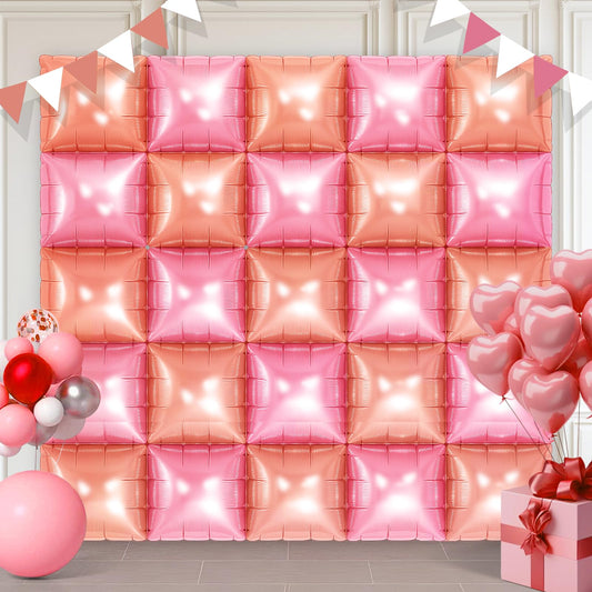 Pink and Champagne Square Foil Balloons 25 Pcs Metallic Pink and