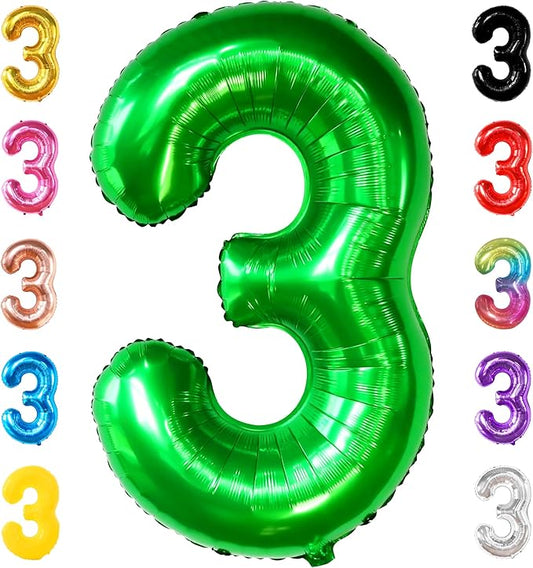 KatchOn, Giant Green Number 3 Balloon - 40 Inch | Three Rex Birthday