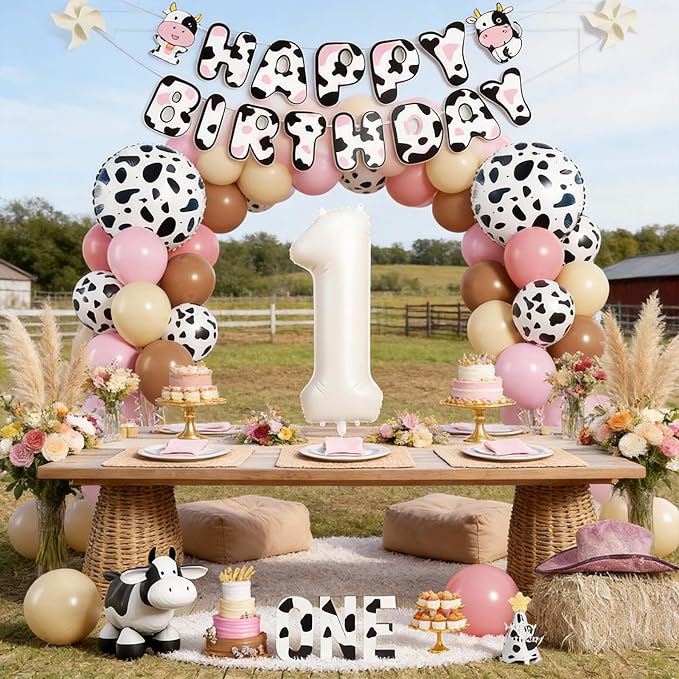 1st Birthday Decorations for Girls, 40 Inch Cream Number 1 Balloon,