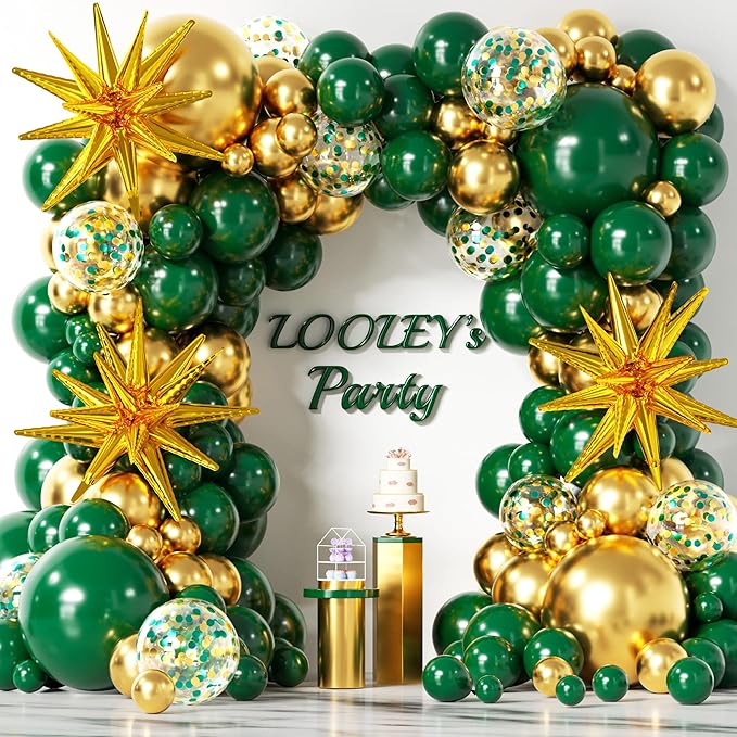 137Pcs Green and Gold Balloons Garland Arch Kit with Stars - 5 10 12