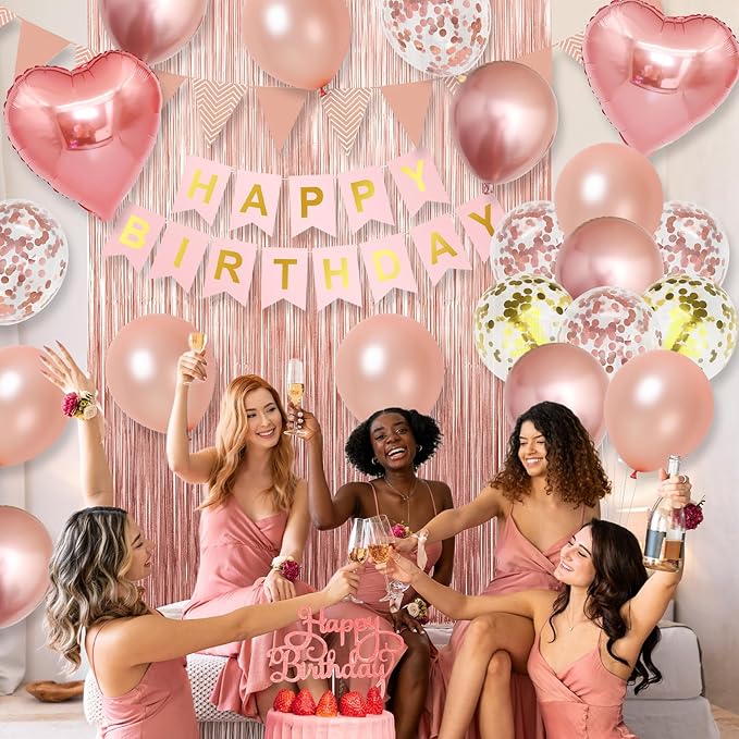 Rose Gold Birthday Decorations for Girls,Happy Birthday Party