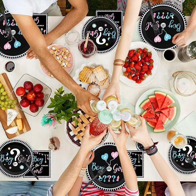 96 Pieces Gender Reveal Party Plates Boy or Girl Theme Party
