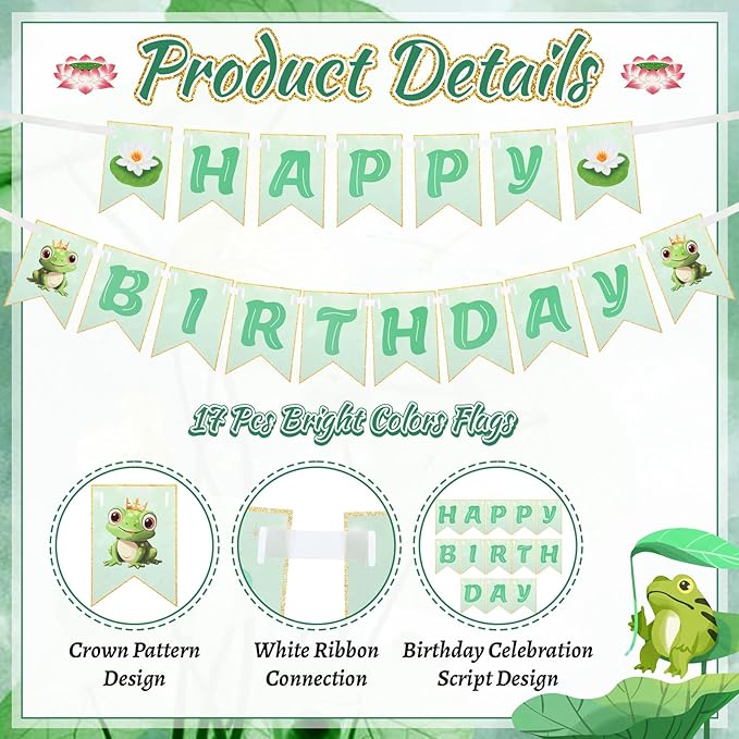 Green Princess Party Supplies 8.2ft Happy Birthday Banner Signs