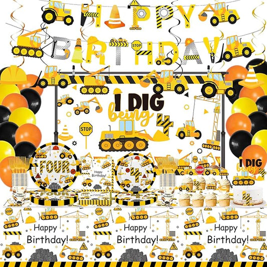 178 Pcs Construction 4th Birthday Party Supplies Dump Truck Four