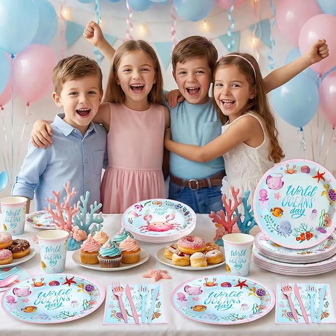 144Pcs Under the Sea Animal Birthday Party Supplies Decorations