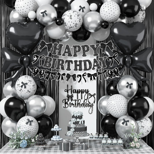Black Bow Birthday Party Decorations, Coquette Bow Black and White