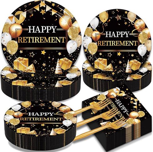 200 Pcs Retirement Party Plates and Napkins Set Happy Retirement