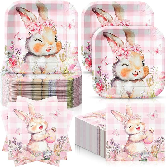 72 Pcs Easter Bunny Plates and Napkins Set Serve 36 7 Pink Bunny Egg