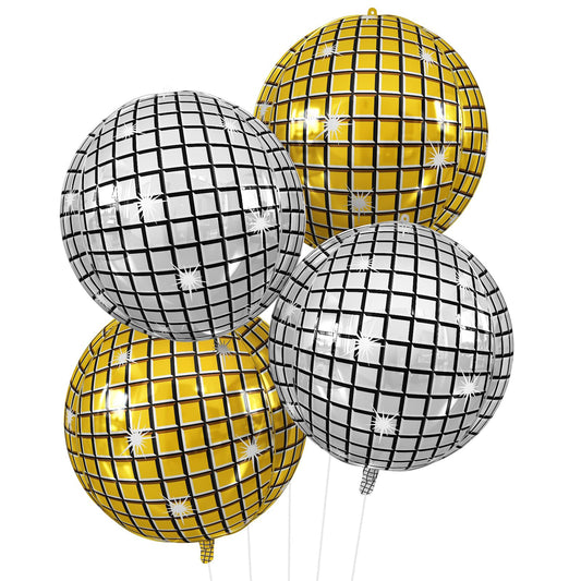 Disco Ball Balloons Gold Silver 4PC,Foil Disco Balloons 22 Inch 4D