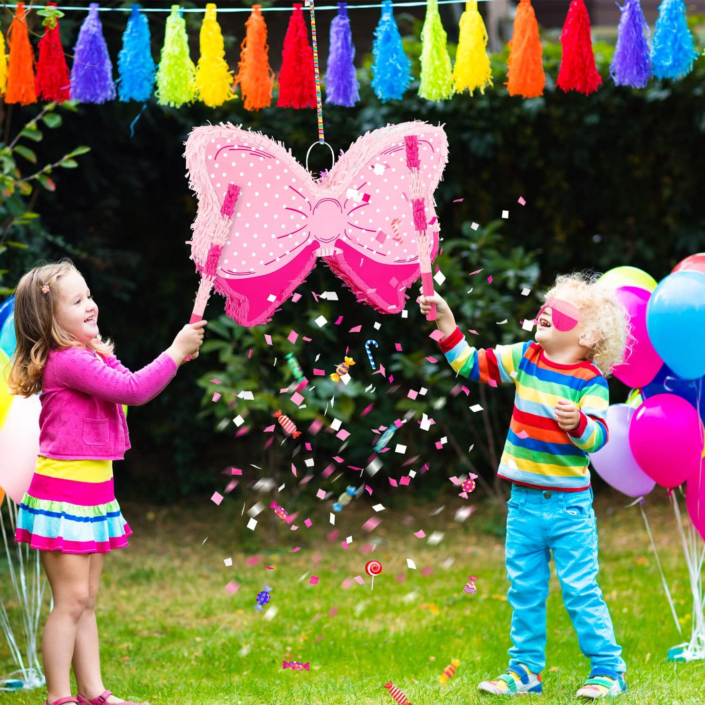 Hungdao Pink Bow Piñata for Girl Birthday Party Decorative Bowtie Pink
