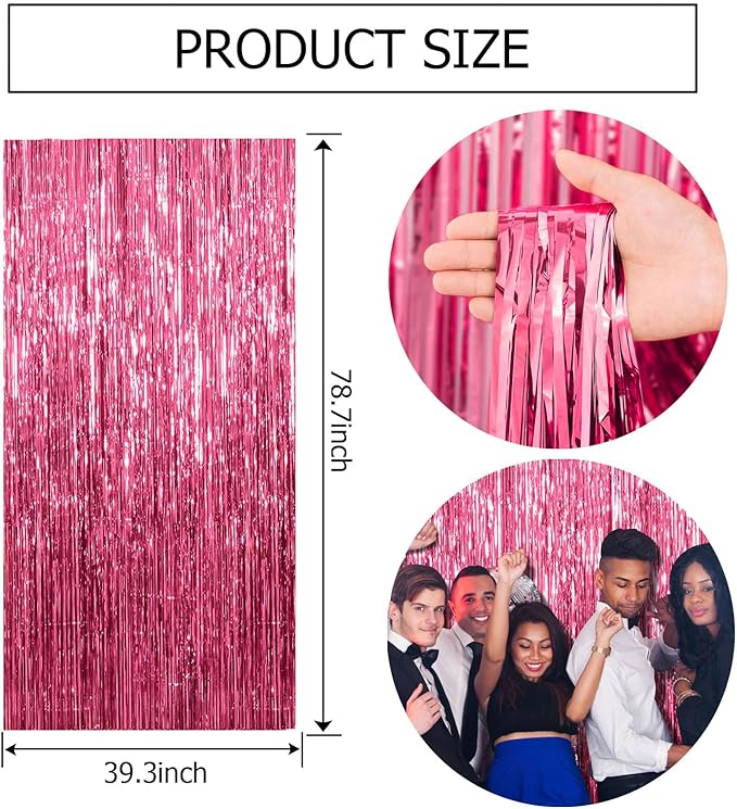 3 Pack Pink Backdrop Birthday Party Decorations Tinsel Foil Fringe