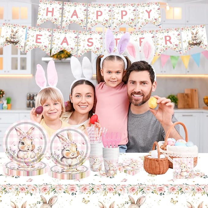 142 Pcs Happy Easter Plates and Napkins Easter Party Decorations