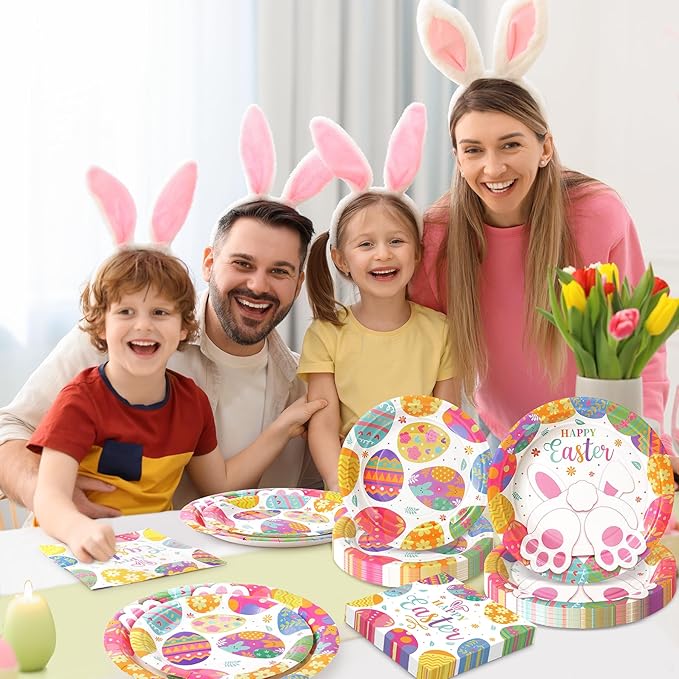 Happy Easter Plates and Napkins, 72PCS Colorful Easter Party