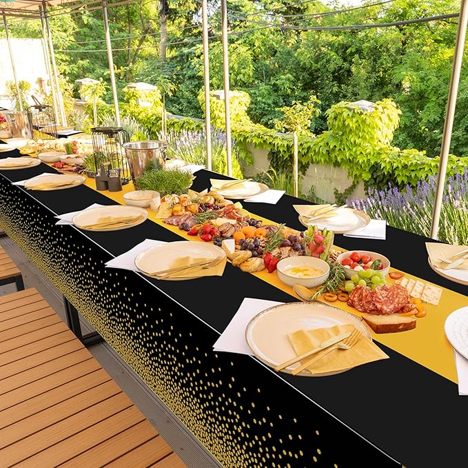 1Pcs Black and Gold Tablecloth Party Decorations,Plastic Black Table