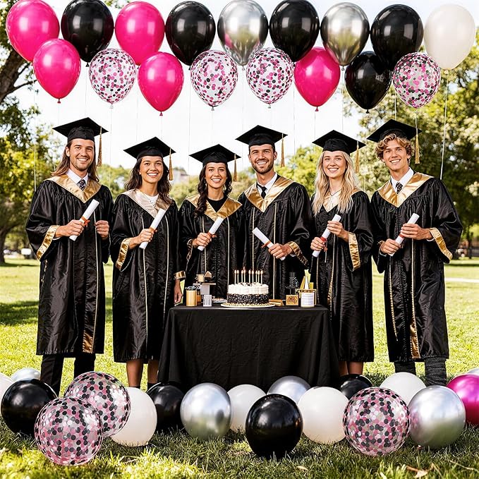 Black and Hot Pink Balloons, 60pcs 12Inch Black and Hot Pink
