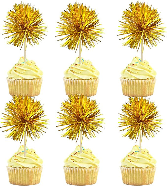 Gyufise 30Pcs Foil Firework Cupcake Toppers Sparkle Tinsel Cake #20
