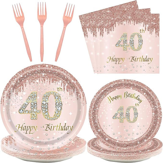 24 Sets 40th Rose Gold Birthday Party Decrations for Women 40