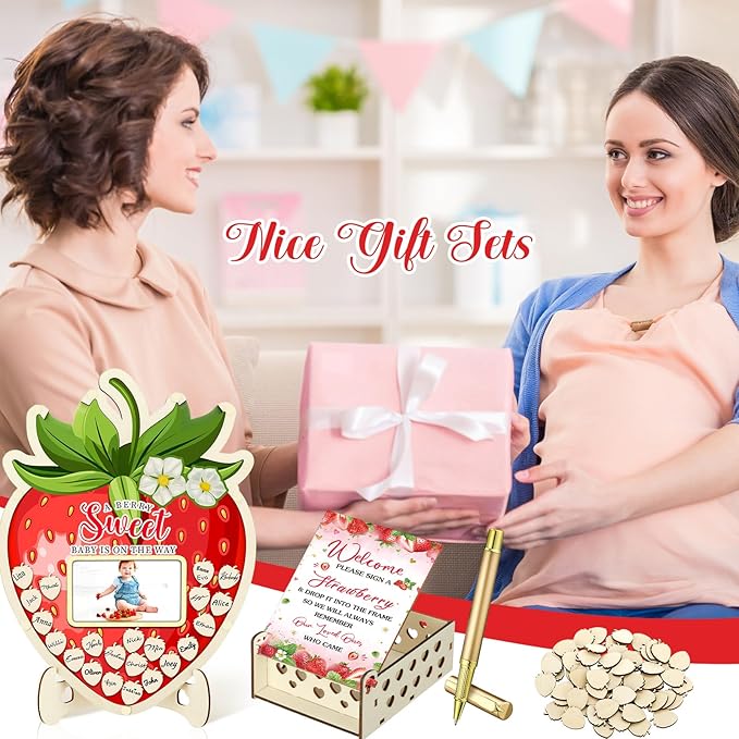63 Pcs Strawberry Baby Shower Guest Book Alternatives Set Baby