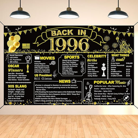 DARUNAXY 30th Birthday Black Gold Party Decoration, Back in 1996