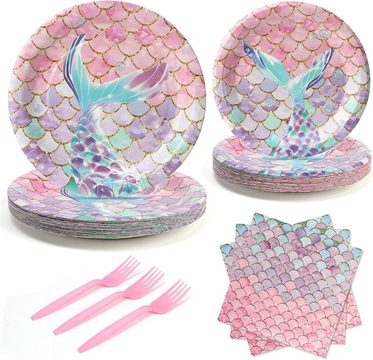 96Pcs Mermaid Plates and Napkins Party Supplies Mermaid Fishtail