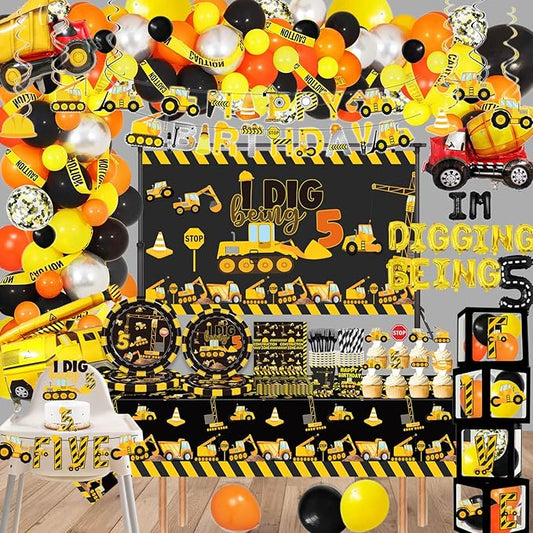 348 Pcs Construction 5th Birthday Decorations Dump Truck Five Years