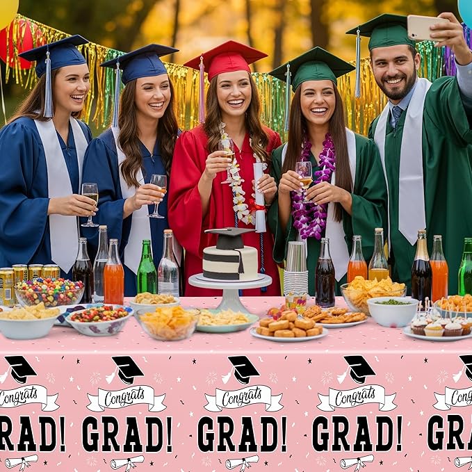 QZYL 2 PCS Graduation Tablecloth, 108" X 54" Pink Graduation
