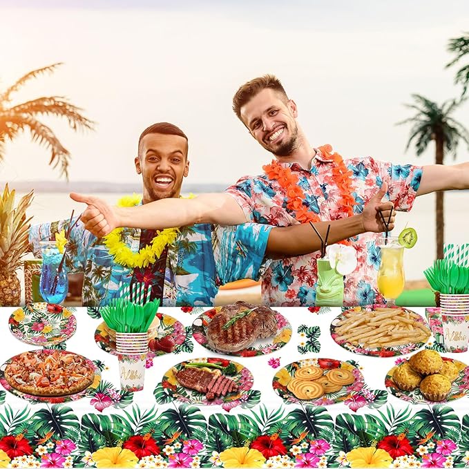 133 PCS Hawaiian Aloha Party Supplies Disposable Dinnerware Set