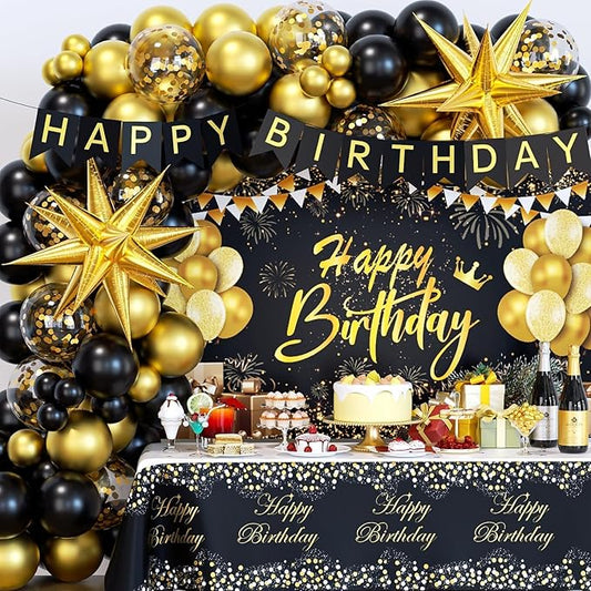 Black and Gold Birthday Decorations for Men Women 71pcs Black and