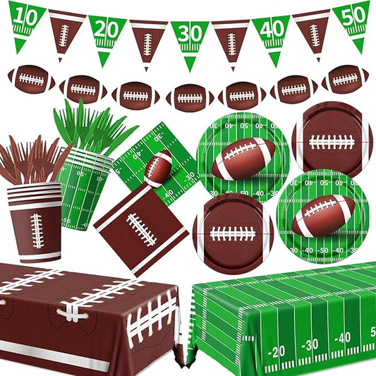 178Pcs Football Party Supplies Football Plates and Napkins Kit Serve