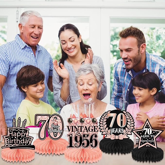 70th Birthday Decorations for Women - 9pcs Rose Gold 70 Years 1956