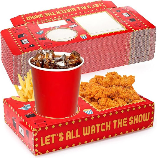 50Pcs Movie Night Snack Trays Hold Popcorn Candy Food Drink