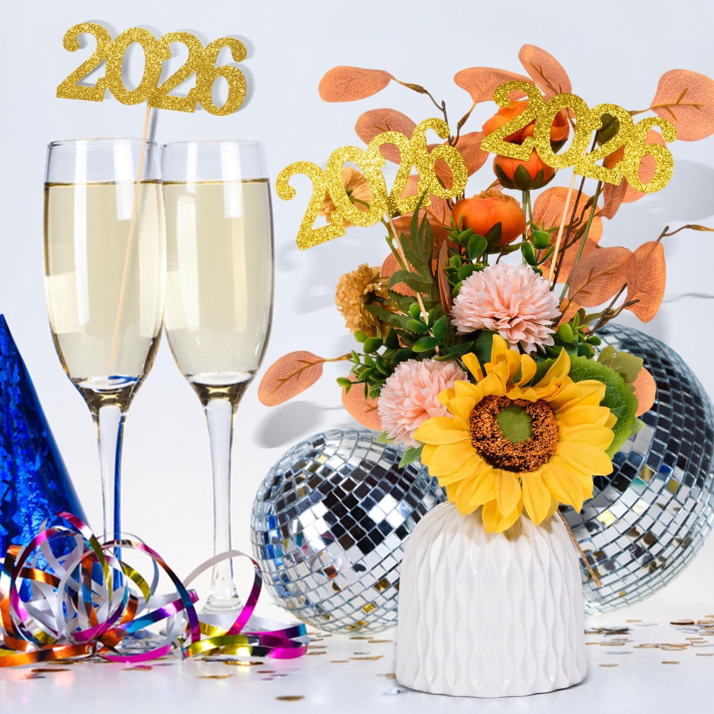 12 Pieces Glitter 2026 Centerpiece Sticks Gold Double Sided 2026