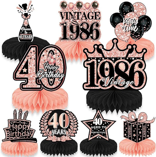 40th Birthday Decorations Women - 9pcs Pink Birthday Party