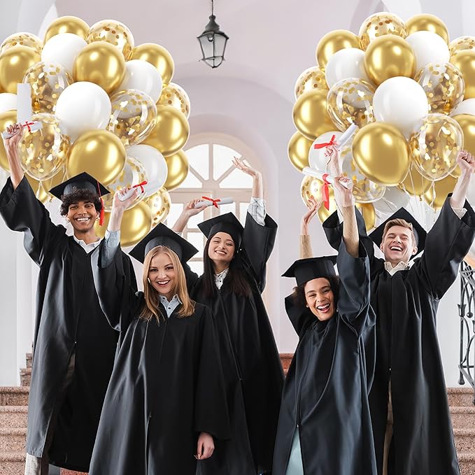 60pcs Gold and White Balloons 12inch, White and Gold Balloons with