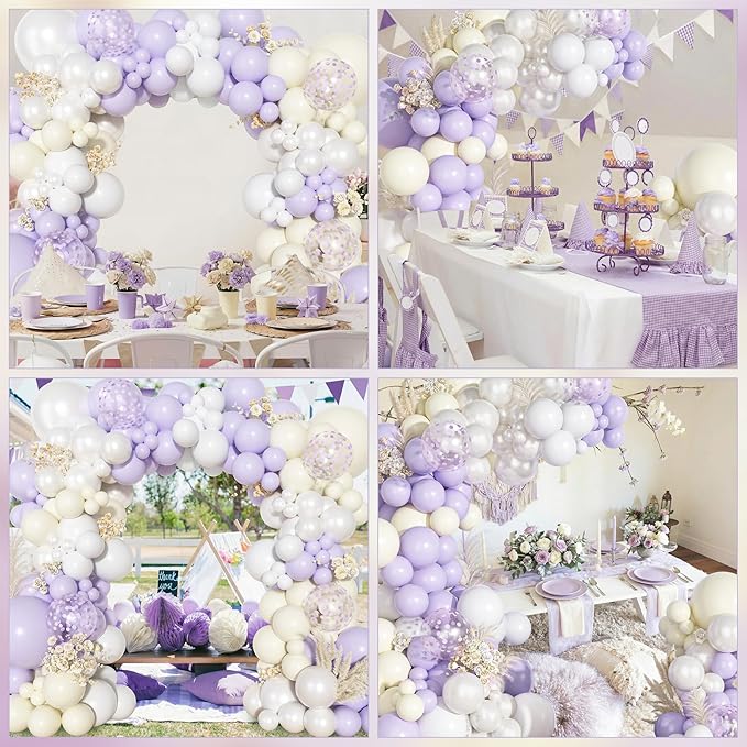 Party Pastel Purple White Balloons Garland Arch Kit, Different