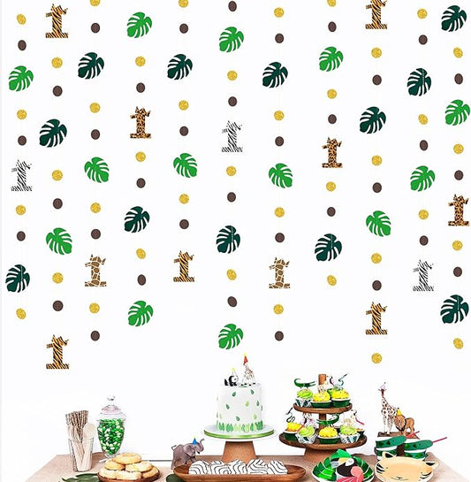 Wild One Jungle Theme Decorations Palm Leaf Dot Circle Garland