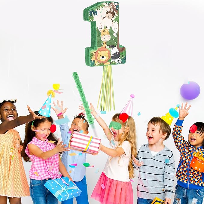 Wild One Piñata Number 1 Pull String Mini Piñata with Blindfold Bat