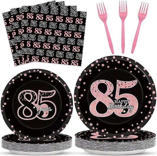 96 Pieces 85th Birthday Party Plates Rose Gold Cheers to 85 Years
