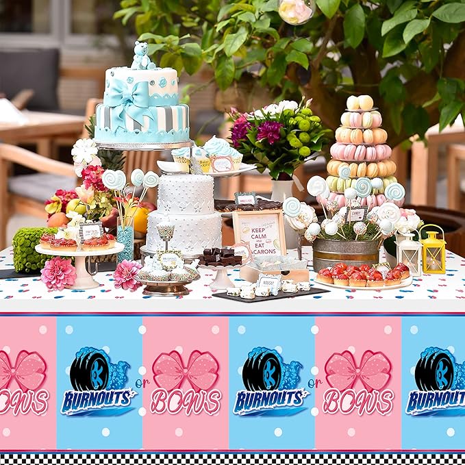 3Pcs Burnouts or Bows Gender Reveal Tablecloth Boy or Girl Plastic