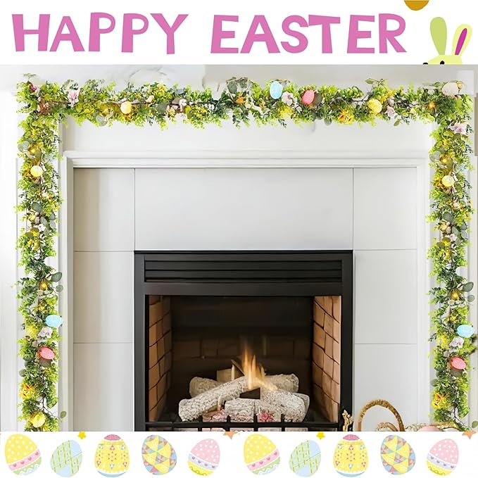 Easter Egg Garland 6FT Spring Floral Garland with Multi Color
