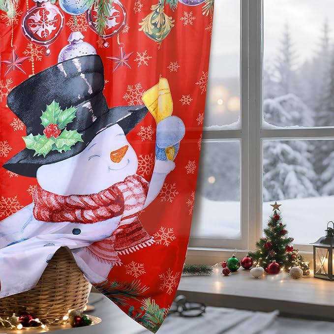 2 Pcs Christmas Curtains for Living Room Snowman Santa Claus