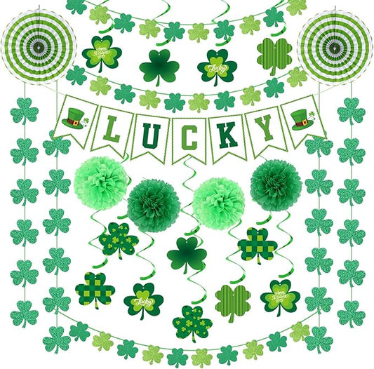 St Patricks Day Party Decoration Green Shamrock Garland 25pcs Saint
