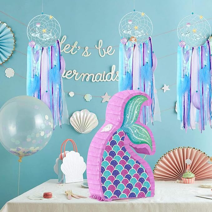 Mermaid Tail Pinata with Pinata Stick & Blindfold for Girls Mermaid