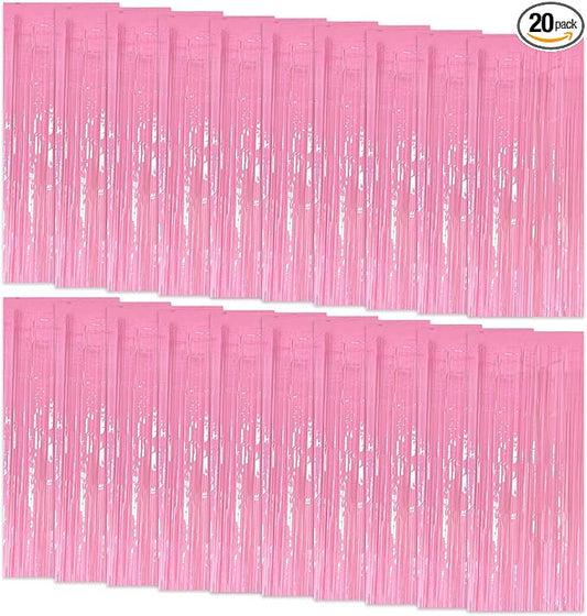 20 Pack Foil Curtain Pink Backdrop Streamers Metallic Tinsel Fringe