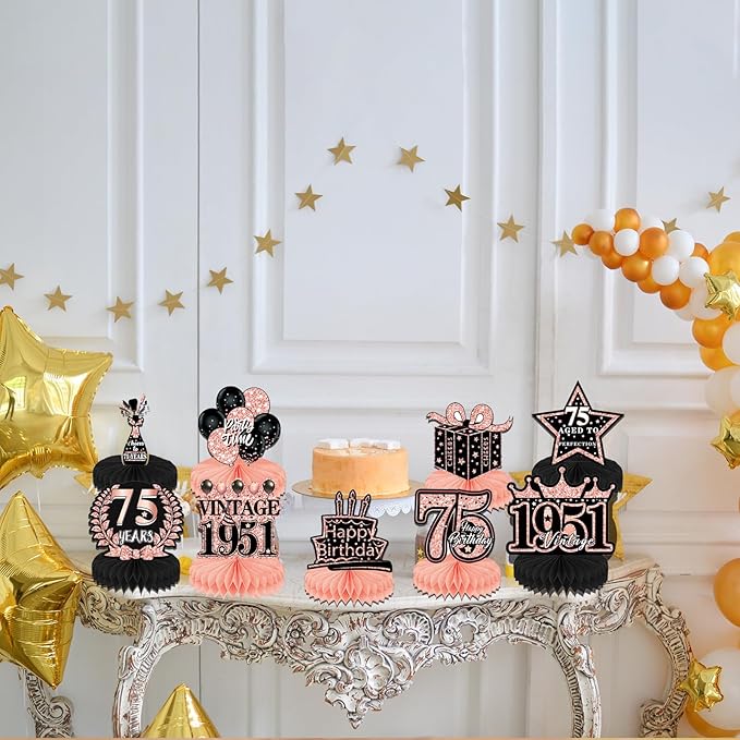 75th Birthday Decorations Women, 9PCS Rose Gold 75th Birthday